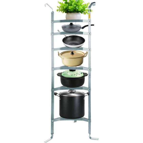 Storage & Organization | 6-Tier Cookware Stand, Carbon Steel Multi-Layer Pot Rack, 61-inch Cookware Shelf, Satin Nickel Cookware Storage Tower, Unassembled Kitchen Corner Shelf Rack for Pans, Pots, and Baskets Storage Wrought Nickel Restaurant & Food Service Storage & Organization