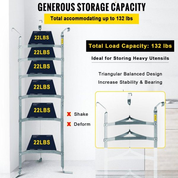 Storage & Organization | 6-Tier Cookware Stand, Carbon Steel Multi-Layer Pot Rack, 61-inch Cookware Shelf, Satin Nickel Cookware Storage Tower, Unassembled Kitchen Corner Shelf Rack for Pans, Pots, and Baskets Storage Wrought Nickel Restaurant & Food Service Storage & Organization