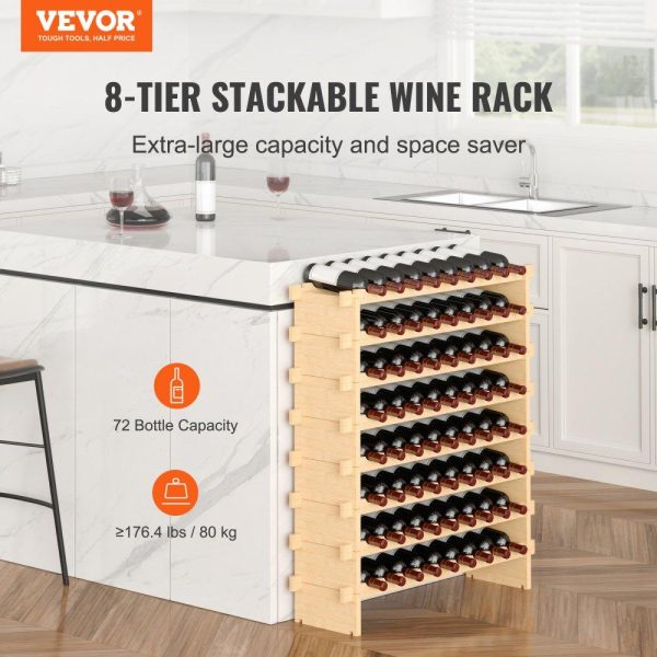 Storage & Organization | 72 Bottle Stackable Modular Wine Rack Bamboo Wood Display Shelf 8-Tier Restaurant & Food Service Storage & Organization