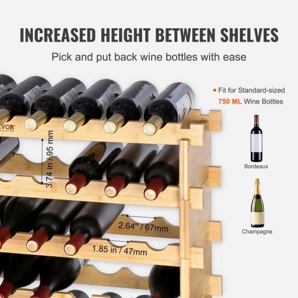 Storage & Organization | 72 Bottle Stackable Modular Wine Rack Bamboo Wood Display Shelf 8-Tier Restaurant & Food Service Storage & Organization