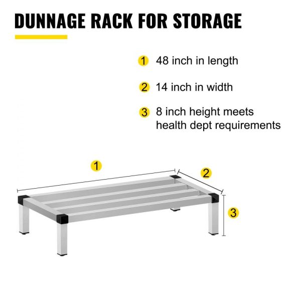 Storage & Organization | Aluminum Dunnage Rack, 48” x 14” Commercial Floor Food Shelf, 8” Off The Floor, 1000lbs Capacity Aluminum Storage Rack, Commercial Food Service Storage in Restaurant, Kitchens, Shops Restaurant & Food Service Storage & Organization