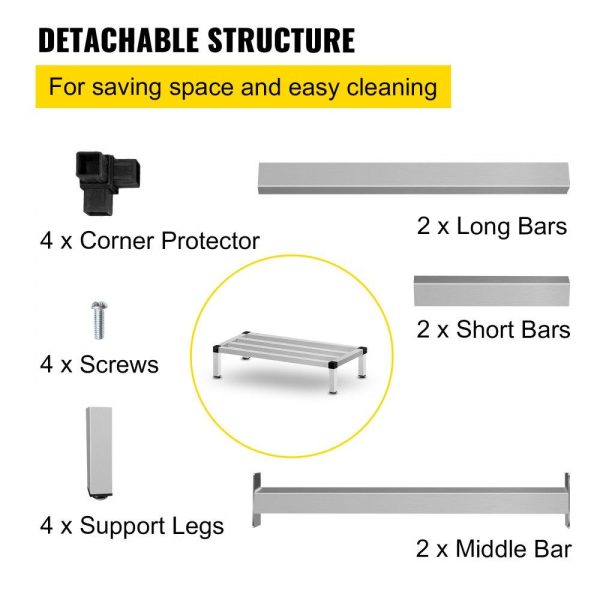 Storage & Organization | Aluminum Dunnage Rack, 48” x 14” Commercial Floor Food Shelf, 8” Off The Floor, 1000lbs Capacity Aluminum Storage Rack, Commercial Food Service Storage in Restaurant, Kitchens, Shops Restaurant & Food Service Storage & Organization