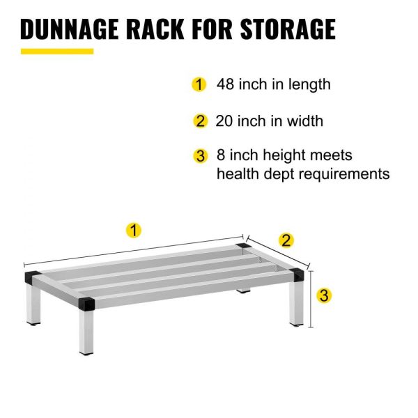 Storage & Organization | Aluminum Dunnage Rack, 48” x 20” Commercial Floor Food Shelf, 8” Off The Floor, 1500lbs Capacity Aluminum Storage Rack, Commercial Food Service Storage in Restaurant, Kitchens, Shops Restaurant & Food Service Storage & Organization