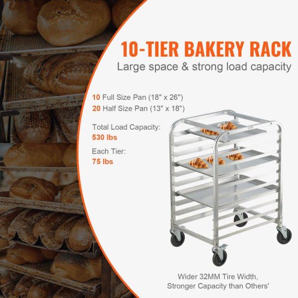 Storage & Organization | Bun Pan Rack, 10-Tier Commercial Bakery Racks with Brake Wheels, Aluminum Racking Trolley Storage for Half & Full Sheet, Speed Rack For Kitchen Home, Bread Baking Equipment, 26″L x 20.3″W x 39″H Restaurant & Food Service Storage & Organization