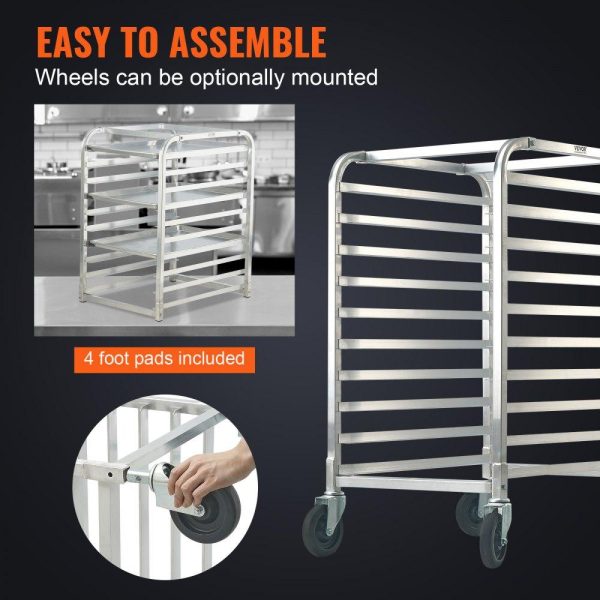 Storage & Organization | Bun Pan Rack, 10-Tier Commercial Bakery Racks with Brake Wheels, Aluminum Racking Trolley Storage for Half & Full Sheet, Speed Rack For Kitchen Home, Bread Baking Equipment, 26″L x 20.3″W x 39″H Restaurant & Food Service Storage & Organization