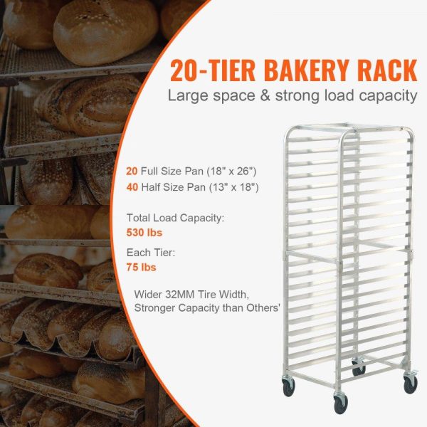 Storage & Organization | Bun Pan Rack, 20-Tier Commercial Bakery Racks with Brake Wheels, Aluminum Racking Trolley Storage for Half & Full Sheet, Speed Rack For Kitchen Home, Bread Baking Equipment, 26″L x 20.4″W x 70″H Restaurant & Food Service Storage & Organization