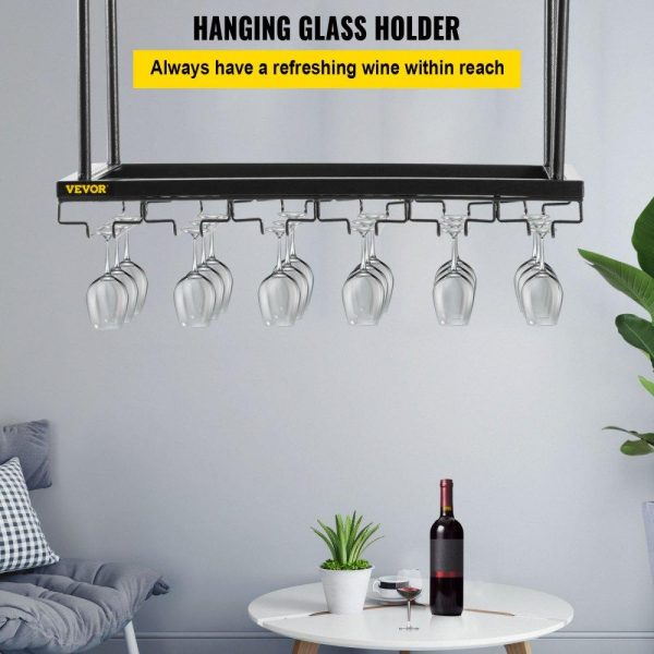 Storage & Organization | Ceiling Wine Glass Rack, 23.6 x 13.8 inch Hanging Wine Glass Rack, 18.9-35.8 inch Height Adjustable Hanging Wine Rack Cabinet, Black Wall-Mounted Wine Glass Rack Perfect for Bar Cafe Kitchen Black Restaurant & Food Service Black