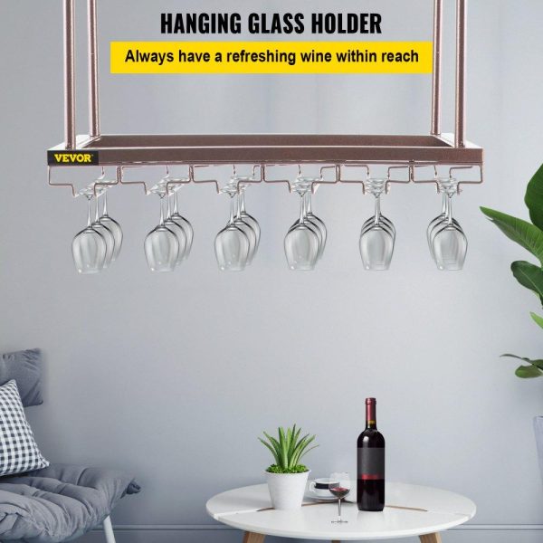 Storage & Organization | Ceiling Wine Glass Rack, 23.6 x 13.8 inch Hanging Wine Glass Rack, 18.9-35.8 inch Height Adjustable Hanging Wine Rack Cabinet, Coppery Wall-Mounted Wine Glass Rack Perfect for Bar Cafe Kitchen Copper Stains Restaurant & Food Service Copper Stains