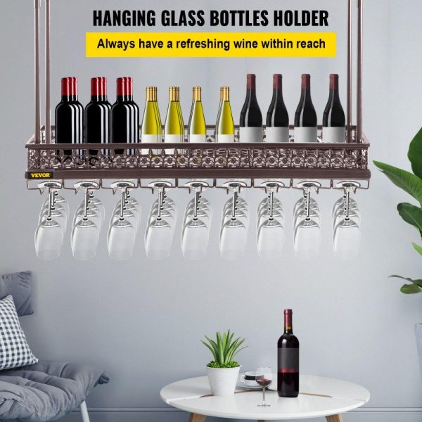 Storage & Organization | Ceiling Wine Glass Rack, 35.8 x 13 inch Hanging Wine Glass Rack, 18.9-35.8 inch Height Adjustable Hanging Wine Rack Cabinet, Coppery Wall-Mounted Wine Glass Rack Perfect for Bar Cafe Kitchen Copper Stains Restaurant & Food Service Copper Stains