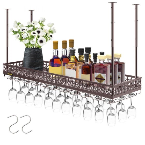 Storage & Organization | Ceiling Wine Glass Rack, 46.9 x 13 inch Hanging Wine Glass Rack, 18.9-35.8 inch Height Adjustable Hanging Wine Rack Cabinet, Coppery Wall-Mounted Wine Glass Rack Perfect for Bar Cafe Kitchen Restaurant & Food Service Storage & Organization