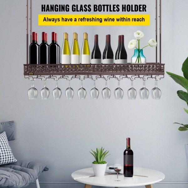 Storage & Organization | Ceiling Wine Glass Rack, 46.9 x 13 inch Hanging Wine Glass Rack, 18.9-35.8 inch Height Adjustable Hanging Wine Rack Cabinet, Coppery Wall-Mounted Wine Glass Rack Perfect for Bar Cafe Kitchen Restaurant & Food Service Storage & Organization