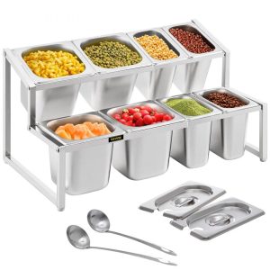 Storage & Organization | Expandable Spice Rack, 13.8″-23.6″ Adjustable, 2-Tier Stainless Steel Organizer Shelf with 4 1/9 Pans 4 1/6 Pan 8 Ladles, Countertop Inclined Holder for Sauce Ingredients Fruits, for Kitchen Use Restaurant & Food Service Storage & Organization