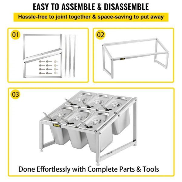 Storage & Organization | Expandable Spice Rack, 13.8″-23.6″ Adjustable, 2-Tier Stainless Steel Organizer Shelf with 6 1/9 Pans 6 Ladles, Countertop Inclined Holder for Sauce Ingredients Fruits, for Kitchen Pantry Use Restaurant & Food Service Storage & Organization