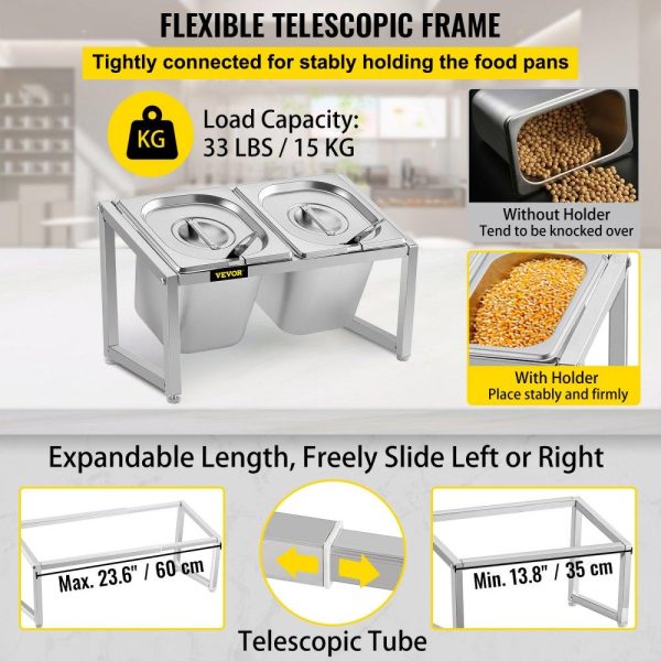 Storage & Organization | Expandable Spice Rack, 13.8″-23.6″ Adjustable, Stainless Steel Organizer Shelf with 2 1/6 Pans and 2 Ladles, Countertop Inclined Holder for Sauce Ingredients Fruits, for Kitchen and Pantry Use Restaurant & Food Service Storage & Organization