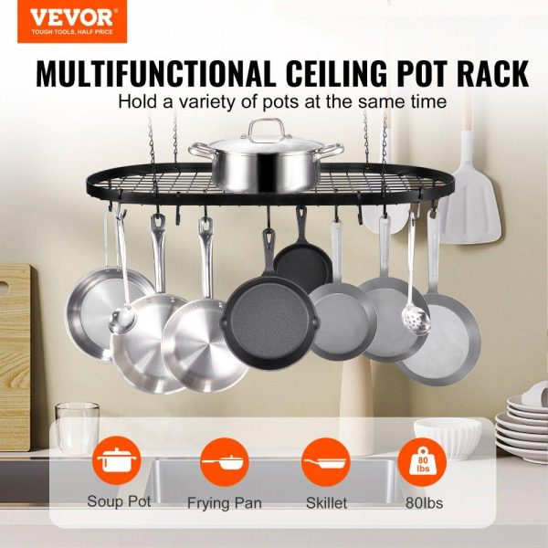 Storage & Organization | Hanging Pot Rack, 32 inch Hanging Pot Rack Ceiling Mount, Ceiling Pot Rack with 12 S Hooks, 80 lbs Loading Weight, Ideal for Home, Restaurant, Kitchen Cookware, Utensils Restaurant & Food Service Storage & Organization