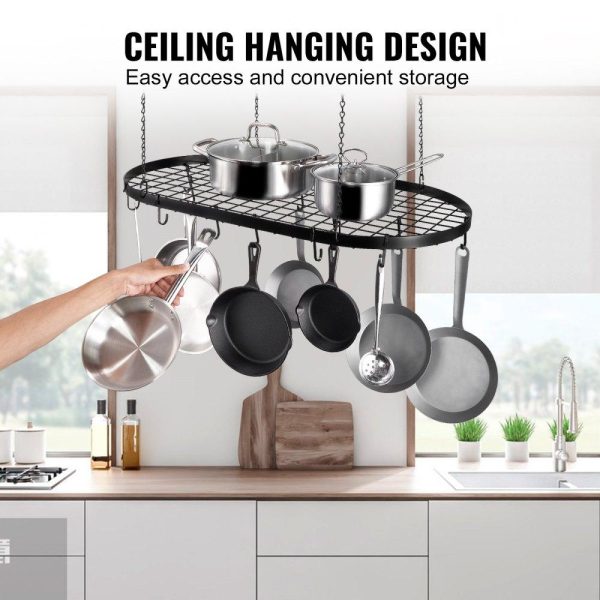 Storage & Organization | Hanging Pot Rack, 32 inch Hanging Pot Rack Ceiling Mount, Ceiling Pot Rack with 12 S Hooks, 80 lbs Loading Weight, Ideal for Home, Restaurant, Kitchen Cookware, Utensils Restaurant & Food Service Storage & Organization