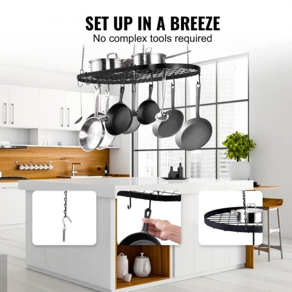 Storage & Organization | Hanging Pot Rack, 32 inch Hanging Pot Rack Ceiling Mount, Ceiling Pot Rack with 12 S Hooks, 80 lbs Loading Weight, Ideal for Home, Restaurant, Kitchen Cookware, Utensils Restaurant & Food Service Storage & Organization