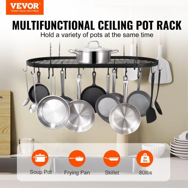 Storage & Organization | Hanging Pot Rack, 36 inch Hanging Pot Rack Ceiling Mount, Ceiling Pot Rack with 20 S Hooks, 80 lbs Loading Weight, Ideal for Home, Restaurant, Kitchen Cookware, Utensils Restaurant & Food Service Storage & Organization