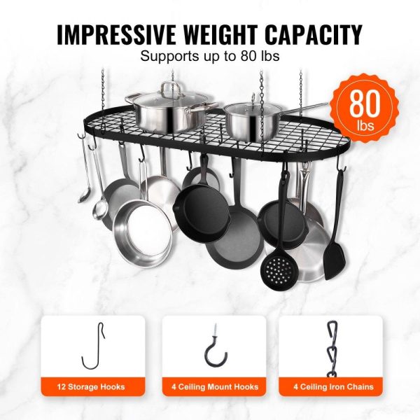 Storage & Organization | Hanging Pot Rack, 36 inch Hanging Pot Rack Ceiling Mount, Ceiling Pot Rack with 20 S Hooks, 80 lbs Loading Weight, Ideal for Home, Restaurant, Kitchen Cookware, Utensils Restaurant & Food Service Storage & Organization