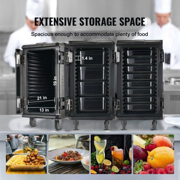 Storage & Organization | Insulated Food Pan Carrier, 109 Qt Hot Box for Catering, LLDPE Food Box Carrier w/Double Buckles, Front Loading Food Warmer w/Handles, End Loader w/Wheels for Restaurant, Canteen, etc. Black Restaurant & Food Service Storage & Organization