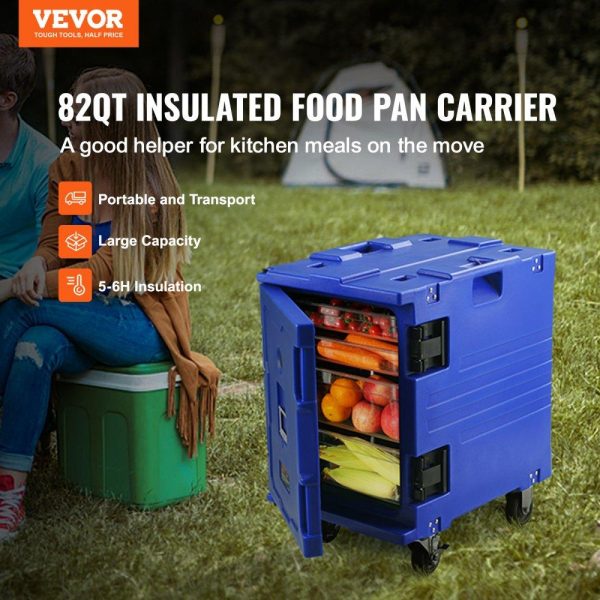 Storage & Organization | Insulated Food Pan Carrier, 82 Qt Hot Box for Catering, LLDPE Food Box Carrier w/One-Piece Buckle, Front Loading Food Warmer w/Handles, End Loader w/Wheels for Restaurant, Canteen, etc. Blue Restaurant & Food Service Storage & Organization