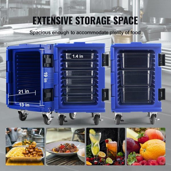 Storage & Organization | Insulated Food Pan Carrier, 82 Qt Hot Box for Catering, LLDPE Food Box Carrier w/One-Piece Buckle, Front Loading Food Warmer w/Handles, End Loader w/Wheels for Restaurant, Canteen, etc. Blue Restaurant & Food Service Storage & Organization