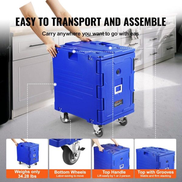 Storage & Organization | Insulated Food Pan Carrier, 82 Qt Hot Box for Catering, LLDPE Food Box Carrier w/One-Piece Buckle, Front Loading Food Warmer w/Handles, End Loader w/Wheels for Restaurant, Canteen, etc. Blue Restaurant & Food Service Storage & Organization