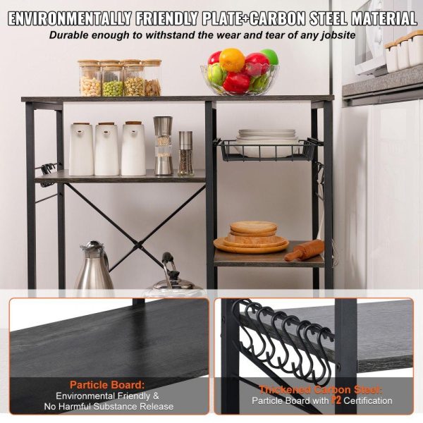 Storage & Organization | Kitchen Baker’s Rack, 5-Tier Industrial Microwave Stand with Hutch & 8 S-Shaped Hooks, Multifunctional Coffee Station Organizer with Utility Storage Shelf for Kitchen, Living Room, Dark Gray Restaurant & Food Service Storage & Organization