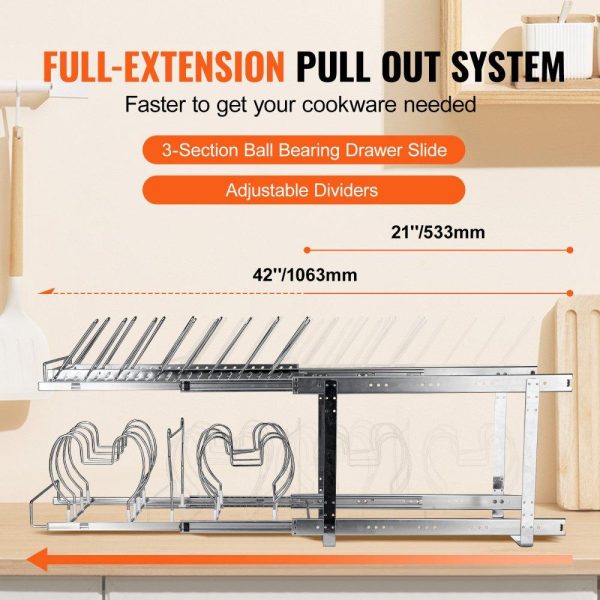 Storage & Organization | Pan and Pot Rack, 2-Tier Expandable Pull Out Under Cabinet Organizer, Cookie Sheet Baking Pans Tray Racks, Adjustable Wire Dividers, Steel Lid Holder for Kitchen Cabinet & Pantry Storage, 12″W Restaurant & Food Service Storage & Organization