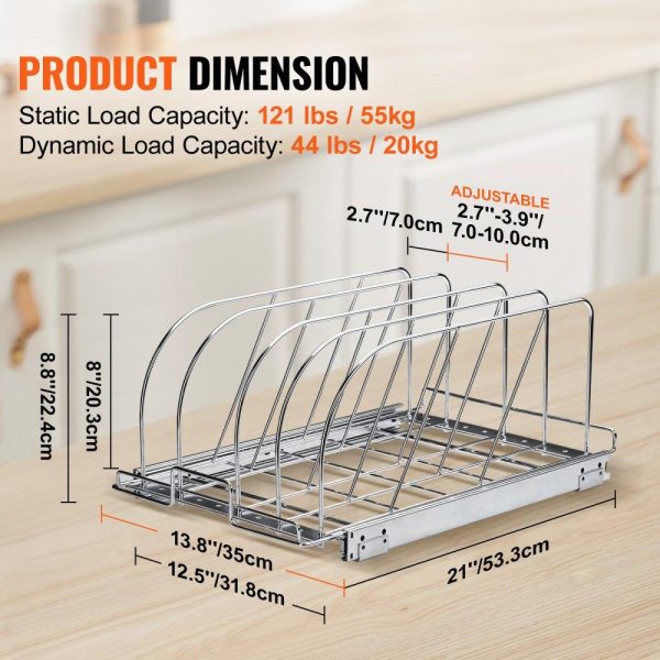 Storage & Organization | Pan and Pot Rack, Expandable Pull Out Under Cabinet Organizer, Cookie Sheet Baking Pans tray Organization, Adjustable Wire Dividers, Steel Lid Holder for Kitchen Cabinet & Pantry Storage, 12.5″W Restaurant & Food Service Storage & Organization