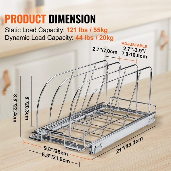 Storage & Organization | Pan and Pot Rack, Expandable Pull Out Under Cabinet Organizer, Cookie Sheet Baking Pans tray Organization, Adjustable Wire Dividers, Steel Lid Holder for Kitchen Cabinet & Pantry Storage, 8.5″W Restaurant & Food Service Storage & Organization