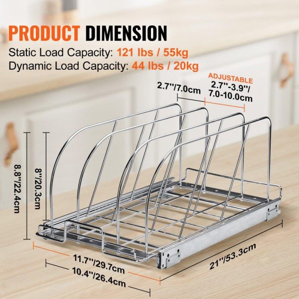 Storage & Organization | Pan and Pot Rack, Expandable Pull Out Under Cabinet Organizer, Cookie Sheet Baking Pans tray Organization, Adjustable Wire Dividers, Steel Lid Holder for Kitchen Cabinet & Pantry Storage, 11.7″W Restaurant & Food Service Storage & Organization