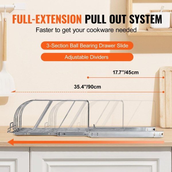 Storage & Organization | Pan and Pot Rack, Expandable Pull Out Under Cabinet Organizer, Cookie Sheet Baking Pans tray Organization, Adjustable Wire Dividers, Steel Lid Holder for Kitchen Cabinet & Pantry Storage, 12.5″W Restaurant & Food Service Storage & Organization