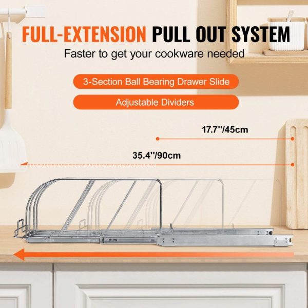 Storage & Organization | Pan and Pot Rack, Expandable Pull Out Under Cabinet Organizer, Cookie Sheet Baking Pans tray Organization, Adjustable Wire Dividers, Steel Lid Holder for Kitchen Cabinet & Pantry Storage, 8.5″W Restaurant & Food Service Storage & Organization