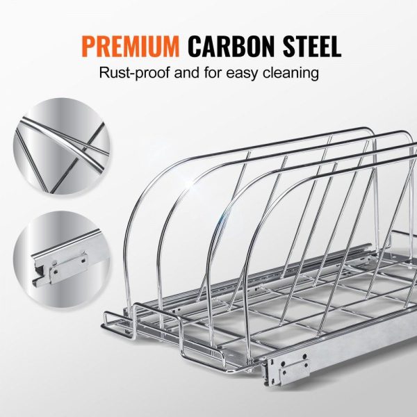 Storage & Organization | Pan and Pot Rack, Expandable Pull Out Under Cabinet Organizer, Cookie Sheet Baking Pans tray Organization, Adjustable Wire Dividers, Steel Lid Holder for Kitchen Cabinet & Pantry Storage, 11.7″W Restaurant & Food Service Storage & Organization