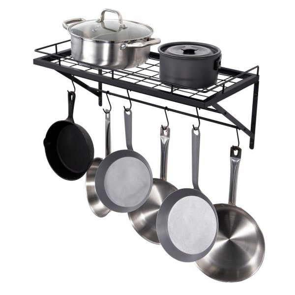 Storage & Organization | Pot Rack Wall Mounted, 24 inch Pot and Pan Hanging Rack, Pot and Pan Hanger with 12 S Hooks, 55 lbs Loading Weight, Ideal for Pans, Utensils, Cookware in Kitchen Restaurant & Food Service Storage & Organization