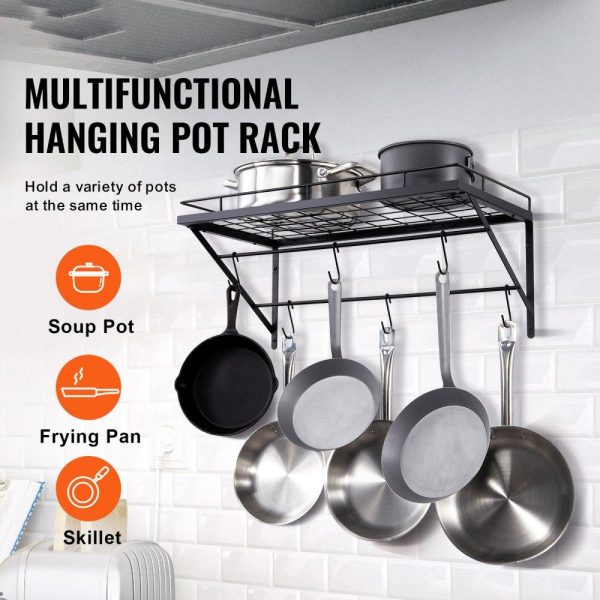 Storage & Organization | Pot Rack Wall Mounted, 24 inch Pot and Pan Hanging Rack, Pot and Pan Hanger with 12 S Hooks, 55 lbs Loading Weight, Ideal for Pans, Utensils, Cookware in Kitchen Restaurant & Food Service Storage & Organization