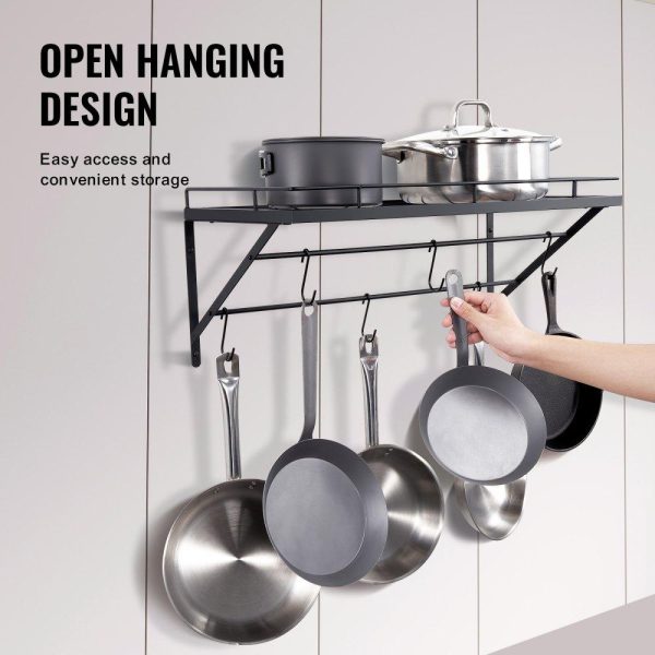 Storage & Organization | Pot Rack Wall Mounted, 24 inch Pot and Pan Hanging Rack, Pot and Pan Hanger with 12 S Hooks, 55 lbs Loading Weight, Ideal for Pans, Utensils, Cookware in Kitchen Restaurant & Food Service Storage & Organization