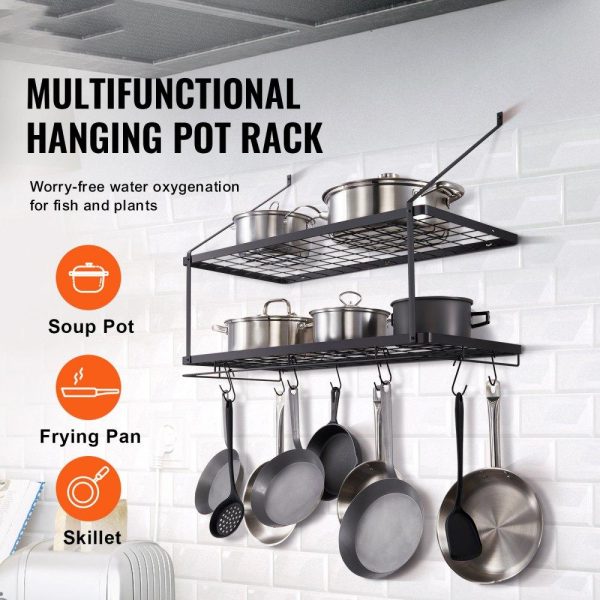 Storage & Organization | Pot Rack Wall Mounted, 30 inch Pot and Pan Hanging Rack, Pot and Pan Hanger with 12 S Hooks, 55 lbs Loading Weight, Ideal for Pans, Utensils, Cookware in Kitchen Restaurant & Food Service Storage & Organization