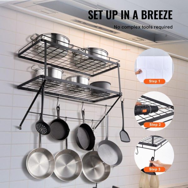 Storage & Organization | Pot Rack Wall Mounted, 30 inch Pot and Pan Hanging Rack, Pot and Pan Hanger with 12 S Hooks, 55 lbs Loading Weight, Ideal for Pans, Utensils, Cookware in Kitchen Restaurant & Food Service Storage & Organization