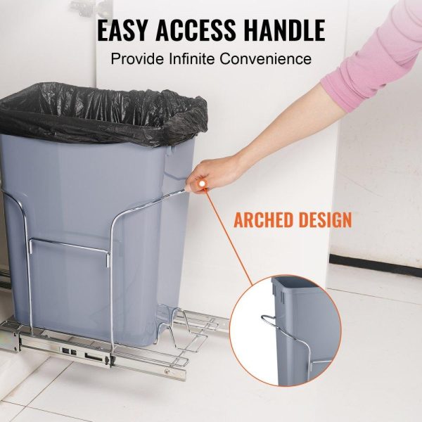 Storage & Organization | Pull-Out Trash Can, 29L Single Bin, Under Mount Kitchen Waste Container with Slide and Handle, 110 lbs Load Capacity Heavy Duty Garbage Recycling Bin for Kitchen Cabinet, Sink, Under Counter Restaurant & Food Service Storage & Organization