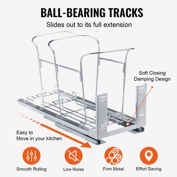 Storage & Organization | Pull-Out Trash Can, 35L Single Bin, Under Mount Kitchen Waste Container with Slide, Handle and Door Mounting Kit, 110 lbs Load Capacity Heavy Duty Garbage Recycling Bin for Kitchen Cabinet, Sink Restaurant & Food Service Storage & Organization