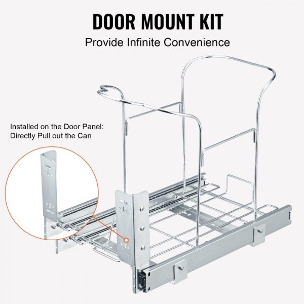 Storage & Organization | Pull-Out Trash Can, 35L Single Bin, Under Mount Kitchen Waste Container with Slide, Handle and Door Mounting Kit, 110 lbs Load Capacity Heavy Duty Garbage Recycling Bin for Kitchen Cabinet, Sink Restaurant & Food Service Storage & Organization