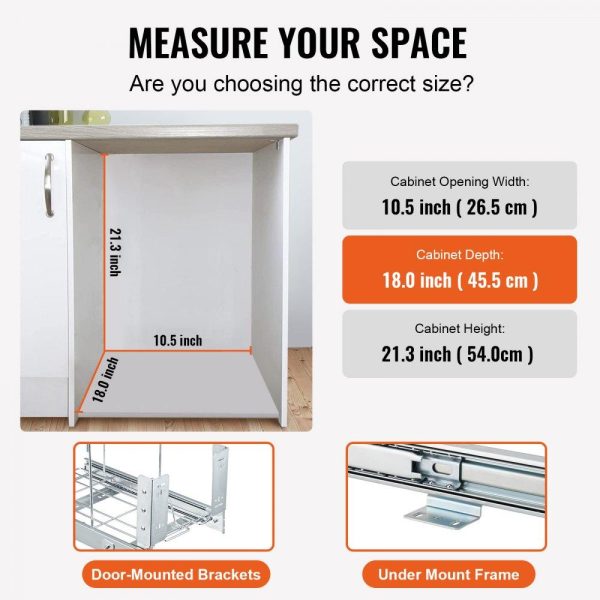 Storage & Organization | Pull-Out Trash Can, 35L Single Bin, Under Mount Kitchen Waste Container with Slide, Handle and Door Mounting Kit, 110 lbs Load Capacity Heavy Duty Garbage Recycling Bin for Kitchen Cabinet, Sink Restaurant & Food Service Storage & Organization