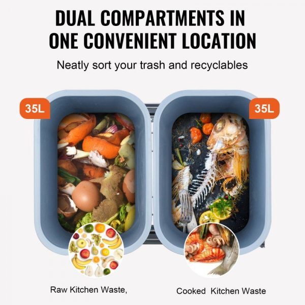 Storage & Organization | Pull-Out Trash Can, 35Lx2 Double Bins, Under Mount Kitchen Waste Container with Slide and Door Mounting Kit, 110 lbs Load Capacity Heavy Duty Garbage Recycling Bin for Kitchen Cabinet, Sink Restaurant & Food Service Storage & Organization