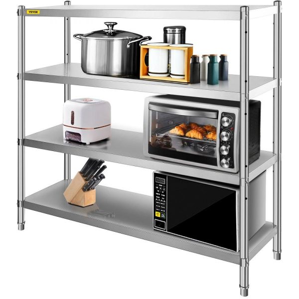 Storage & Organization | Stainless Steel Shelving 60×18.5 Inch 4 Tier Adjustable Shelf Storage Unit Stainless Steel Heavy Duty Shelving for Kitchen Commercial Office Garage Storage 330lb Per Shelf Restaurant & Food Service Storage & Organization