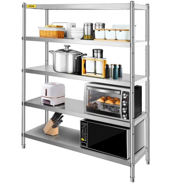 Storage & Organization | Stainless Steel Shelving 60×18.5 Inch 5 Tier Adjustable Shelf Storage Unit Stainless Steel Heavy Duty Shelving for Kitchen Commercial Office Garage Storage 330lb Per Shelf Restaurant & Food Service Storage & Organization