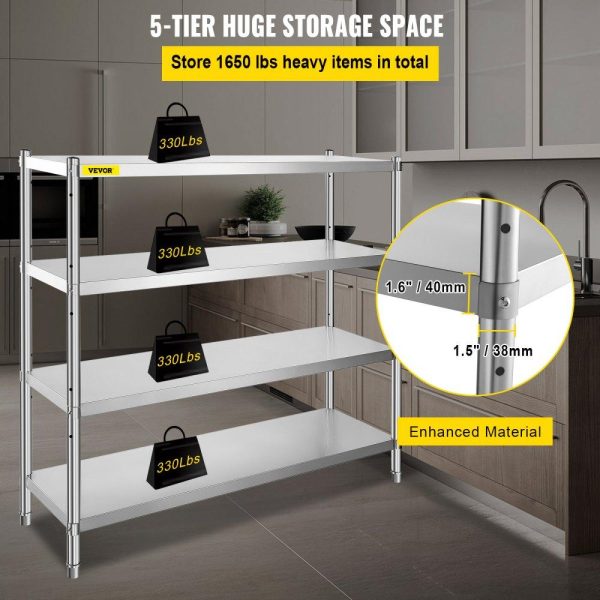 Storage & Organization | Storage Shelf, 4-Tier Stainless Steel Shelving, Storage Shelving Unit, 70.9 x 17.7 x 59.1 Inch Heavy Duty Storage Rack Shelving, 1320 Lbs Total Capacity with Adjustable Height Restaurant & Food Service Storage & Organization