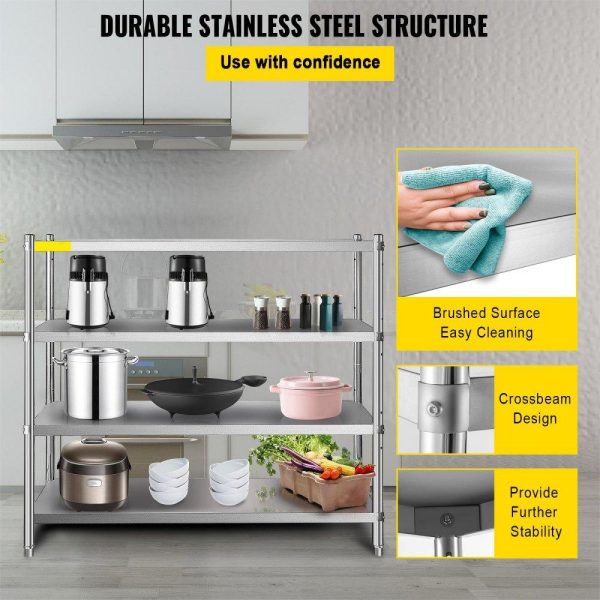 Storage & Organization | Storage Shelf, 4-Tier Stainless Steel Shelving, Storage Shelving Unit, 70.9 x 17.7 x 59.1 Inch Heavy Duty Storage Rack Shelving, 1320 Lbs Total Capacity with Adjustable Height Restaurant & Food Service Storage & Organization