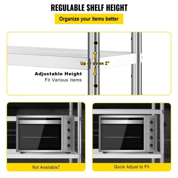 Storage & Organization | Storage Shelf, 4-Tier Stainless Steel Shelving, Storage Shelving Unit, 70.9 x 17.7 x 59.1 Inch Heavy Duty Storage Rack Shelving, 1320 Lbs Total Capacity with Adjustable Height Restaurant & Food Service Storage & Organization